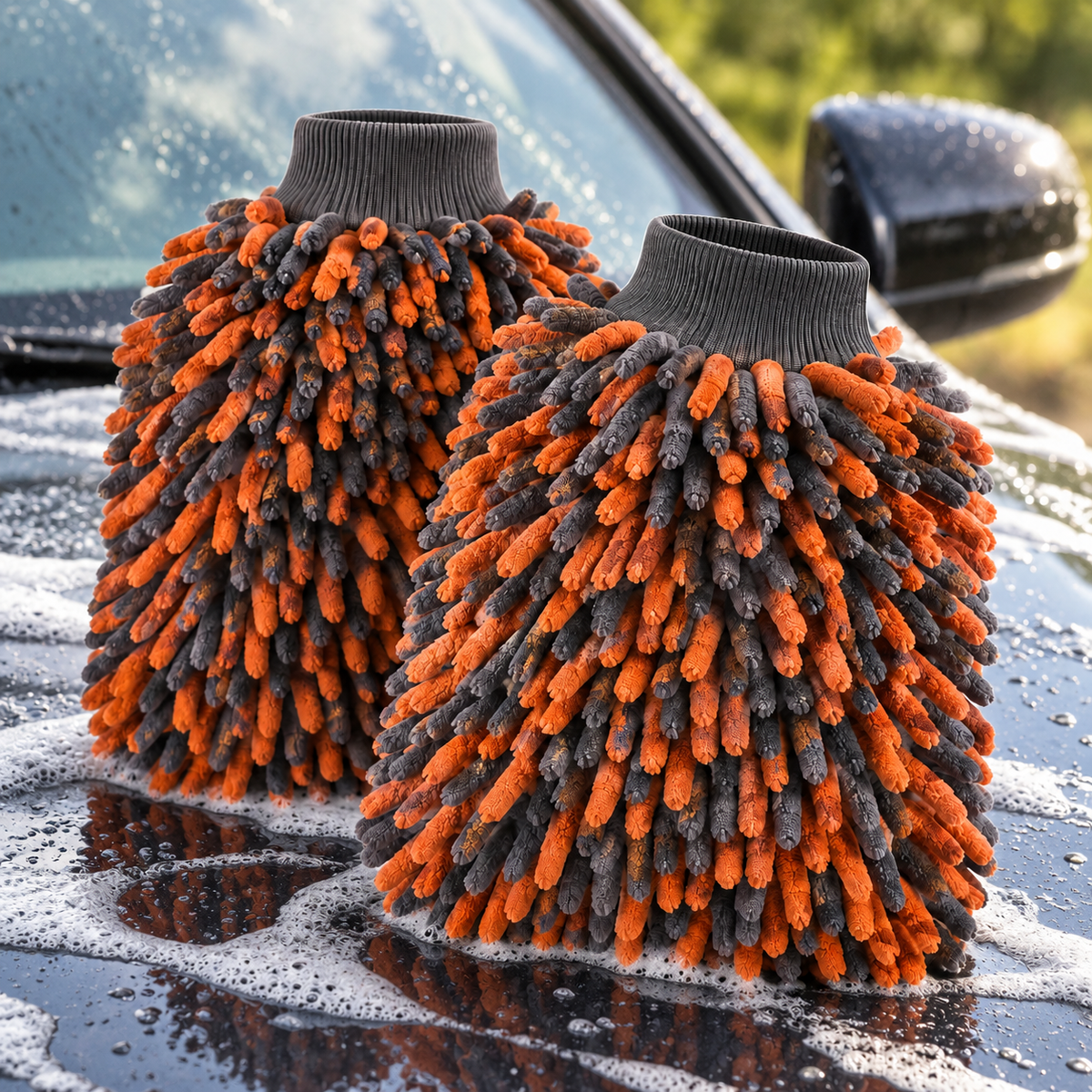PlushArc Microfiber Wash Mitt Pair — lifestyle